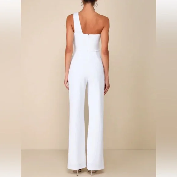 Lulus Devoted to Fun Ivory One-Shoulder Sleeveless Jumpsuit Size Medium NWOT - Picture 3 of 15